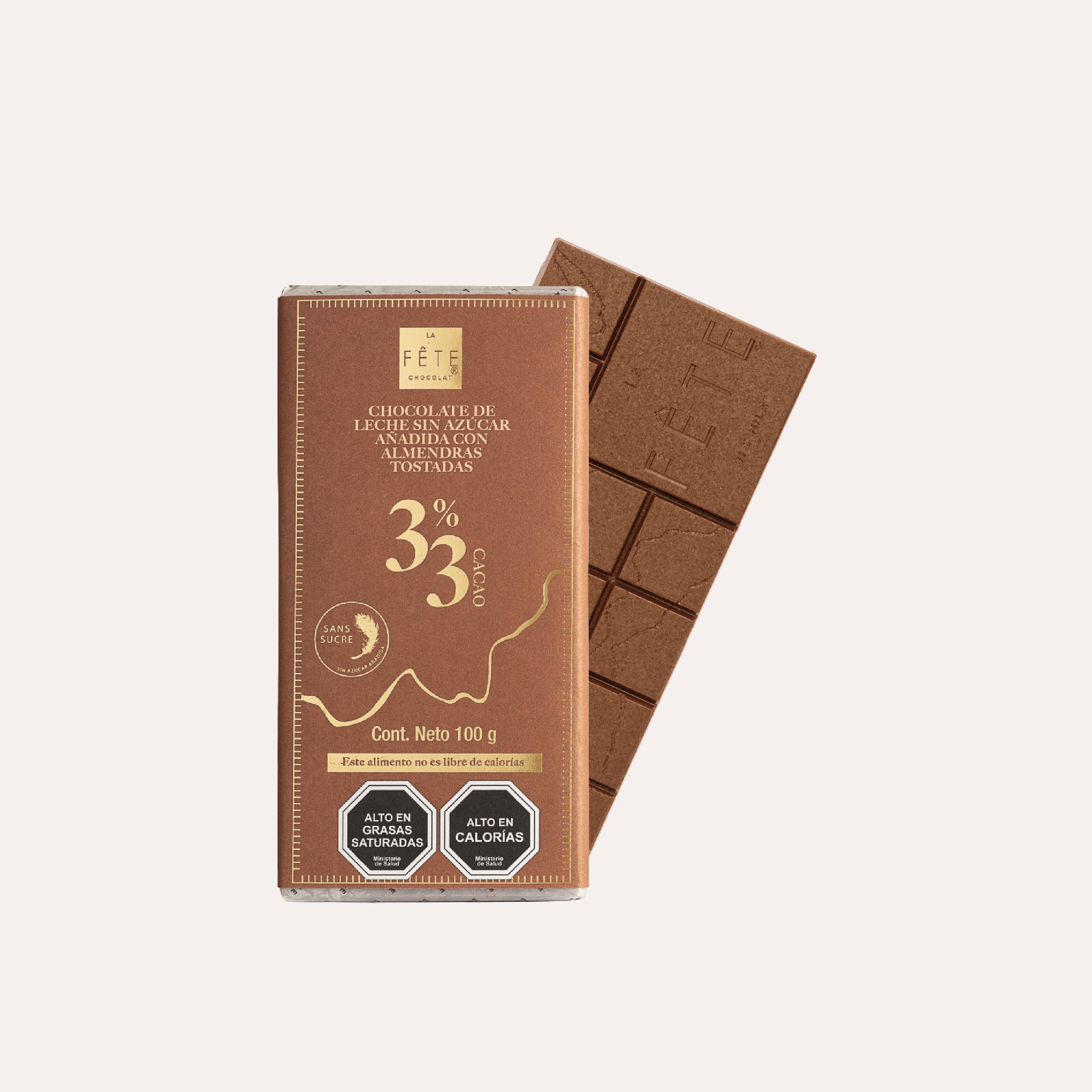 Barra Leche almendra 33% cacao sin azúcar añadida 100 g