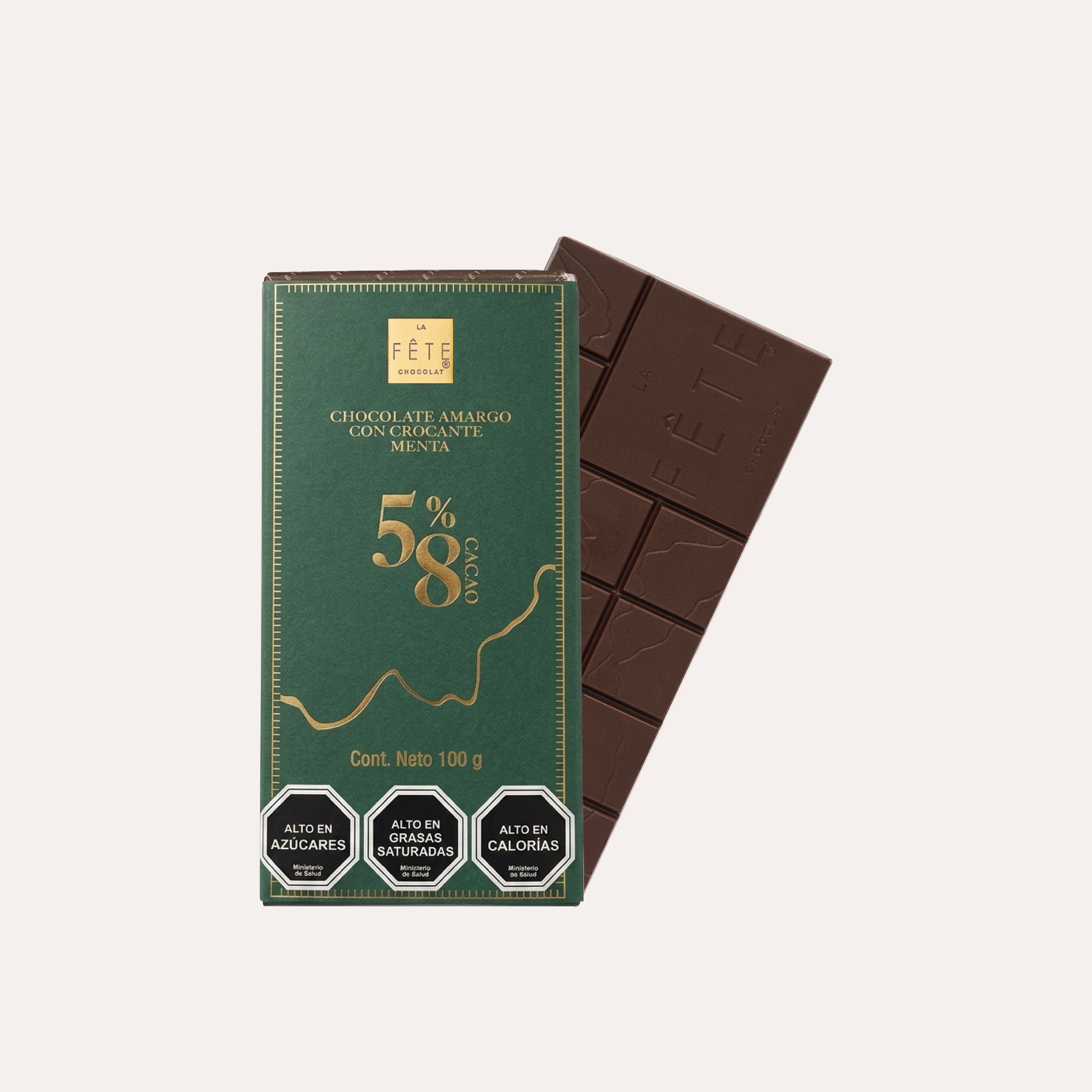 Barra menta chocolate amargo 58% cacao 100 g