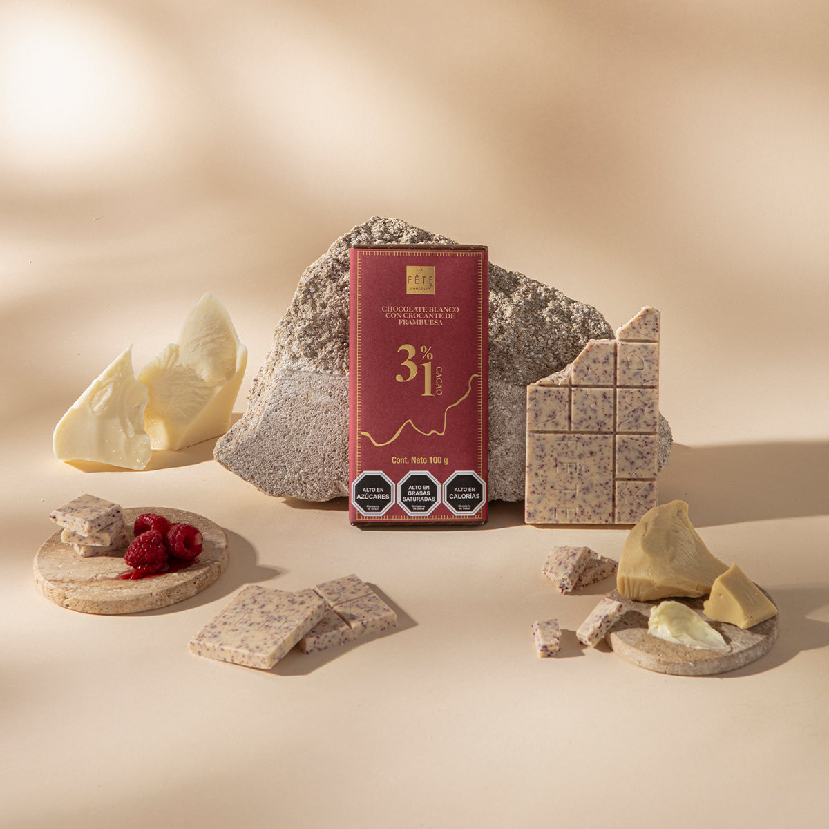 Barra chocolate blanco frambuesa 31% cacao 100 g