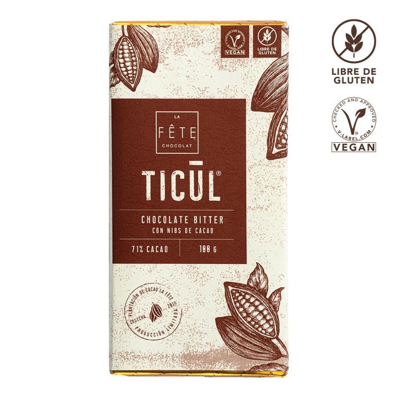 Bitter Ticul con nibs de cacao | 71% cacao | Barra 100 g
