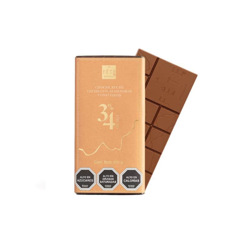 Barra Chocolate Leche Almendras 34% cacao 100 g
