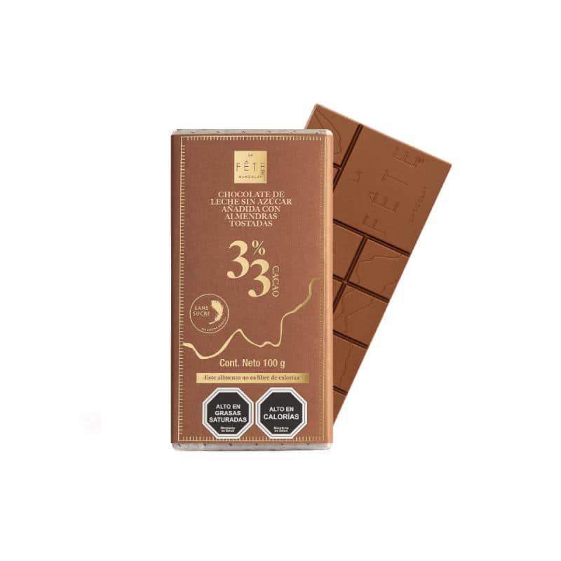 Barra Leche Almendra 33% cacao sin az&uacute;car a&ntilde;adida 100 g