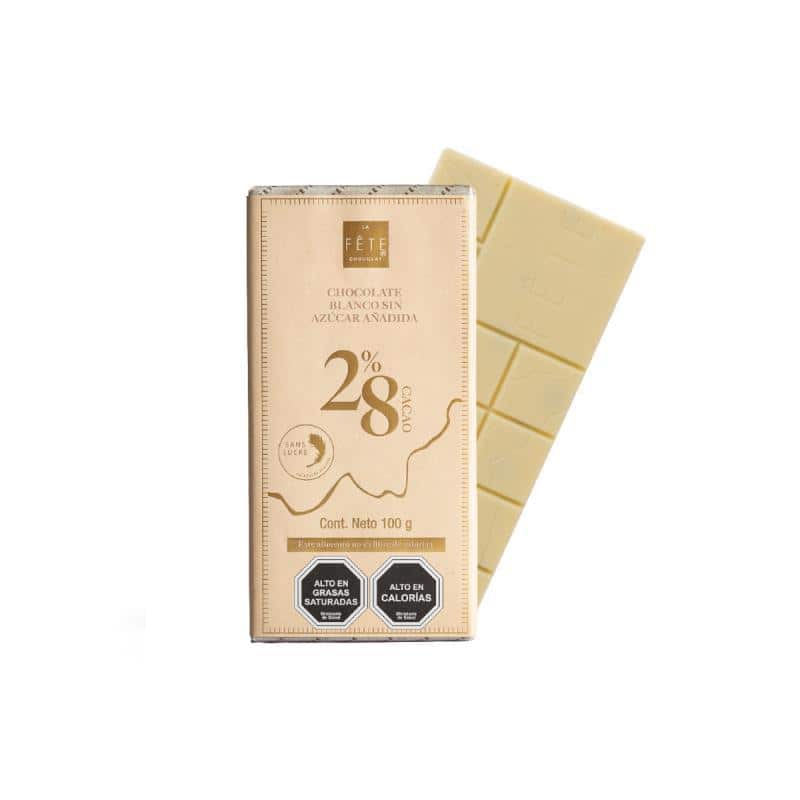 Barra Chocolate Blanco 28% cacao sin az&uacute;car a&ntilde;adida 100 g