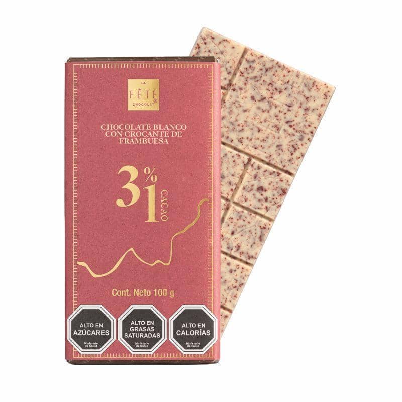 Barra Chocolate Blanco con Crocante de Frambuesa 31% cacao 100 g