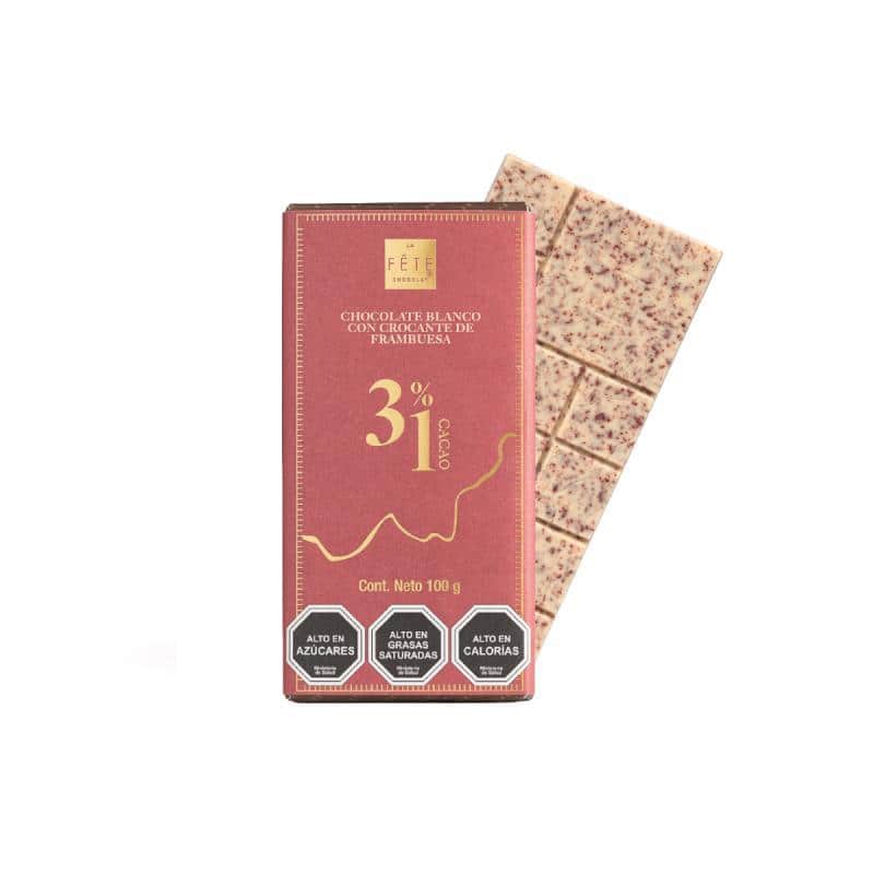 Barra Chocolate Blanco con Crocante de Frambuesa 31% cacao 100 g